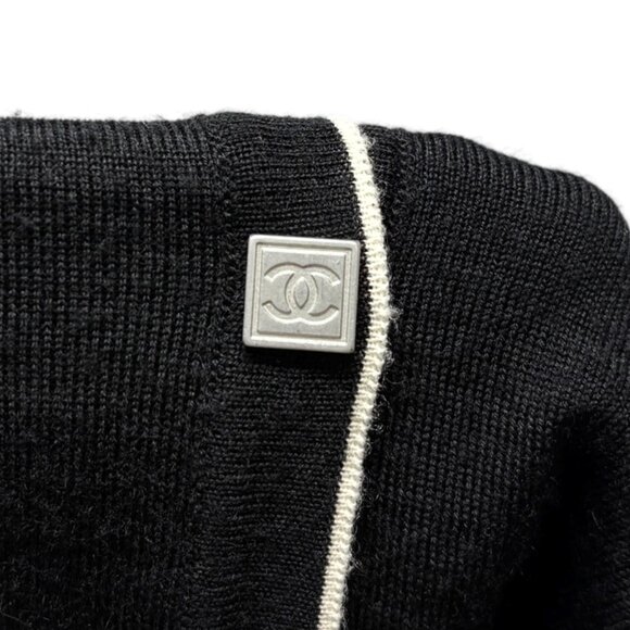 CHANEL Sport Vintage 06A CC Mark Logo Knit Cardigan #46 Black White [106364] - Picture 11 of 12
